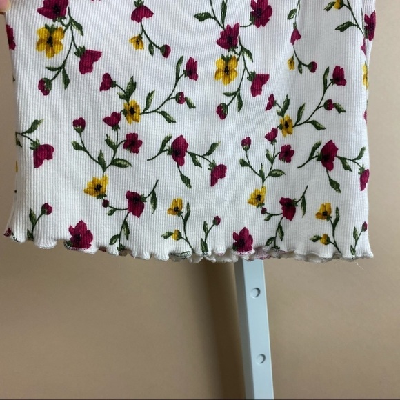 Forever 21 Small 90’s Boho Floral Crop Ruffle Tank Top Lettuce Hem High Neck - Picture 3 of 7